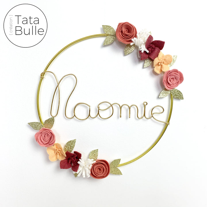 Couronne Prénom Fleurie à personnaliser - Belle - Cercle doré