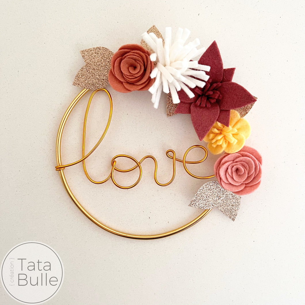 Mini Couronne Love Fleurie - Belle - Cercle doré
