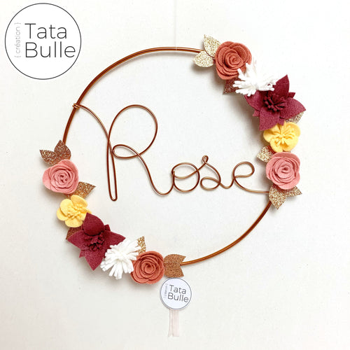 Couronne Prénom Fleurie à personnaliser - Belle - Cercle cuivre