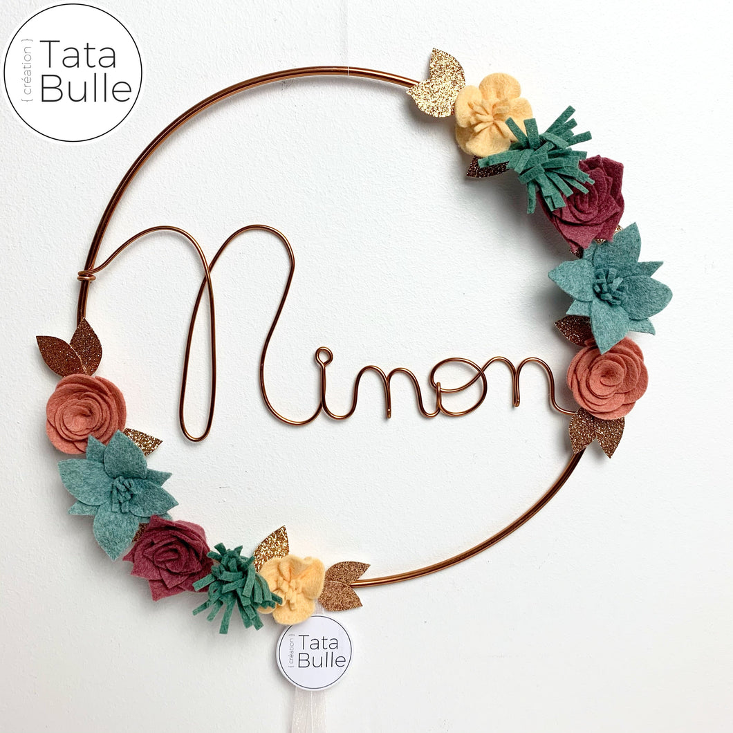 Couronne Prénom Fleurie à personnaliser - Ariel - Cercle cuivre
